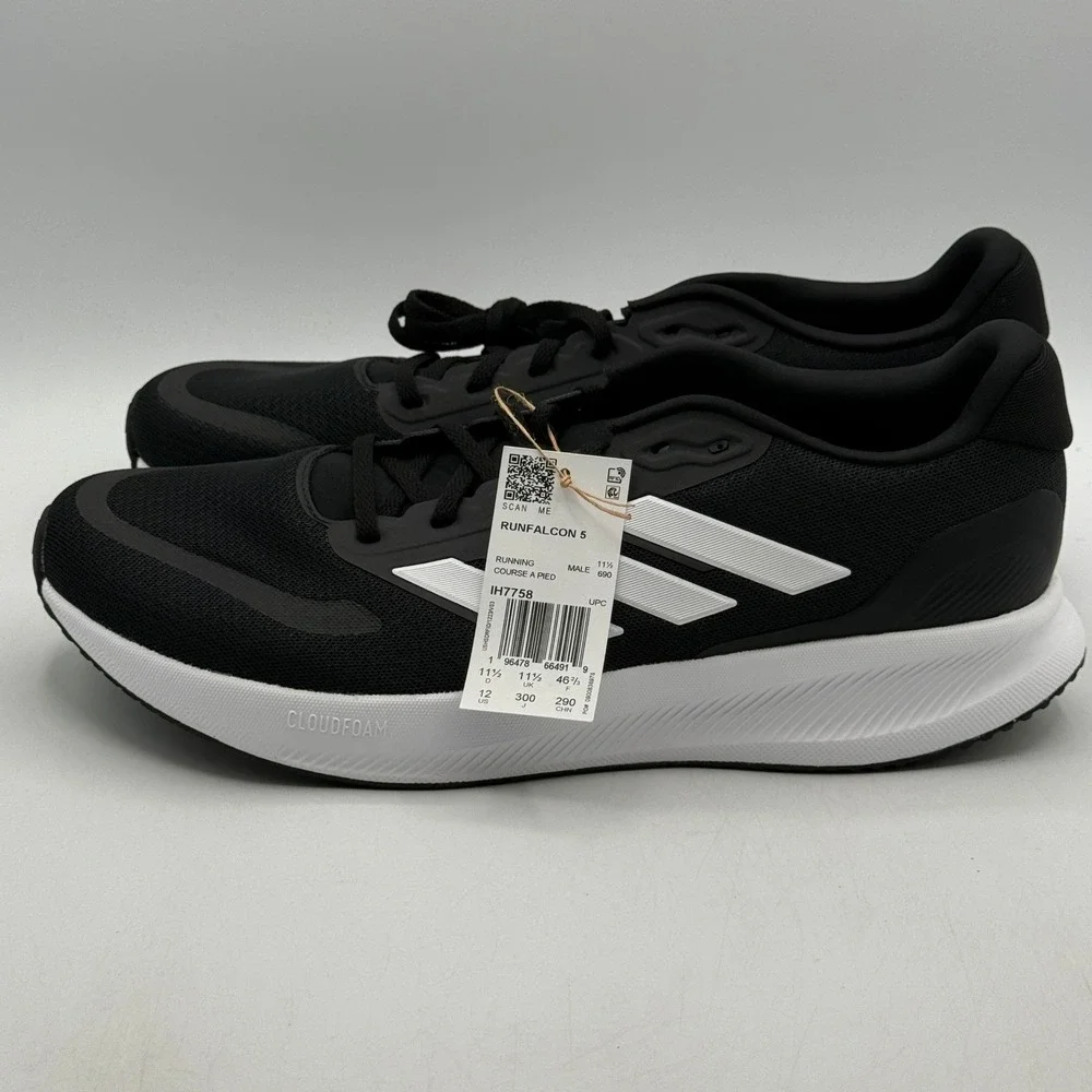 Adidas Runfalcon 5 Shoes Men Size 12 Black White Running IH7758